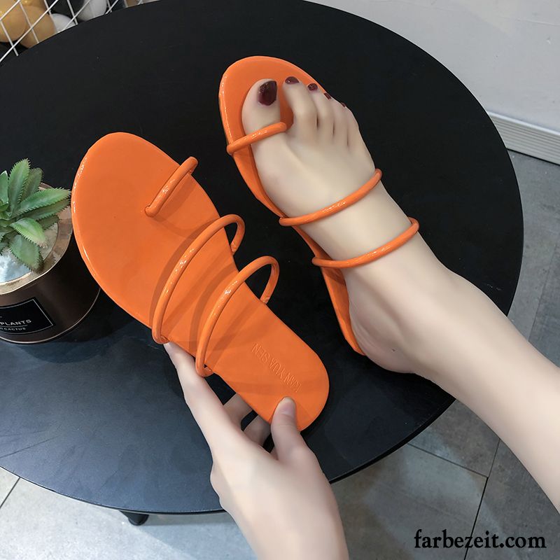 Flip Flops Damen Neue Schüler Dick Allgleiches Schuhe Pantolette Sandfarben Weiß Rot