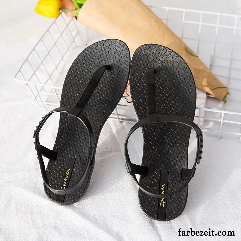 Flip Flops Damen Neue Weiche Sohle Flache Schuhe Sommer Allgleiches Schwarz