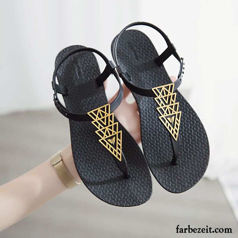 Flip Flops Damen Neue Weiche Sohle Flache Schuhe Sommer Allgleiches Schwarz