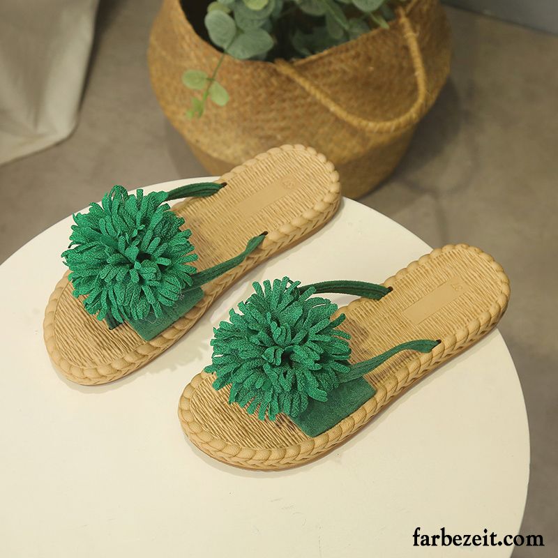 Flip Flops Damen Schüler Allgleiches Schuhe Hausschuhe Mode Neue Grün Sandfarben