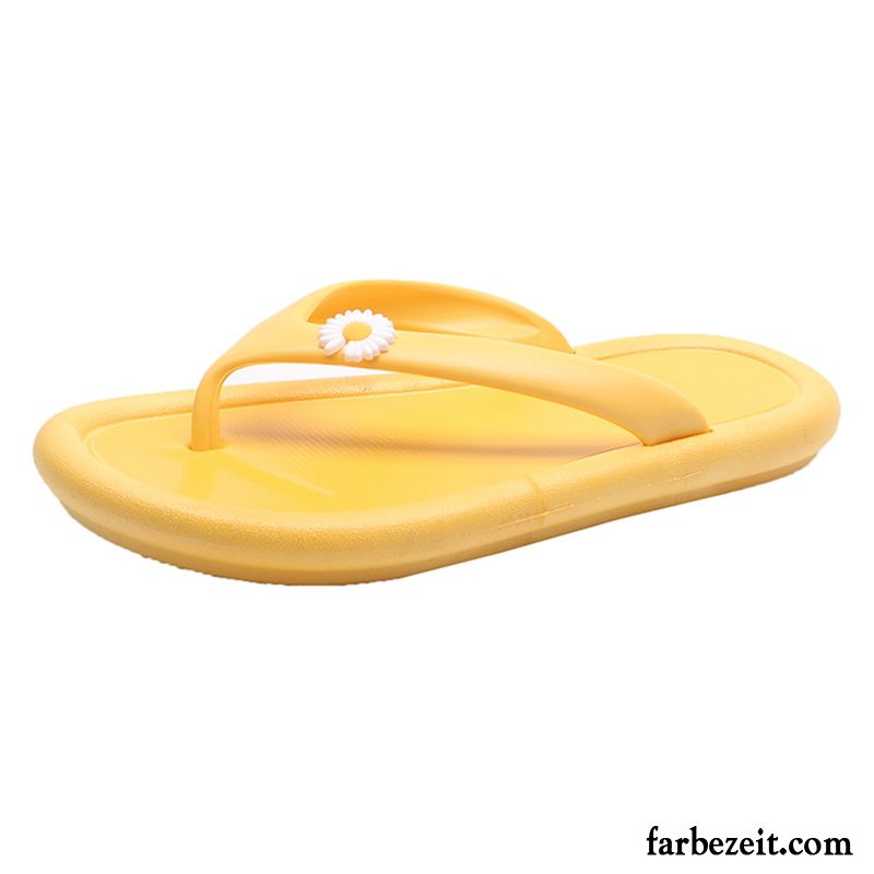 Flip Flops Damen Sommer Allgleiches Flache Neue Hausschuhe Rutschsicher Gelb Rot