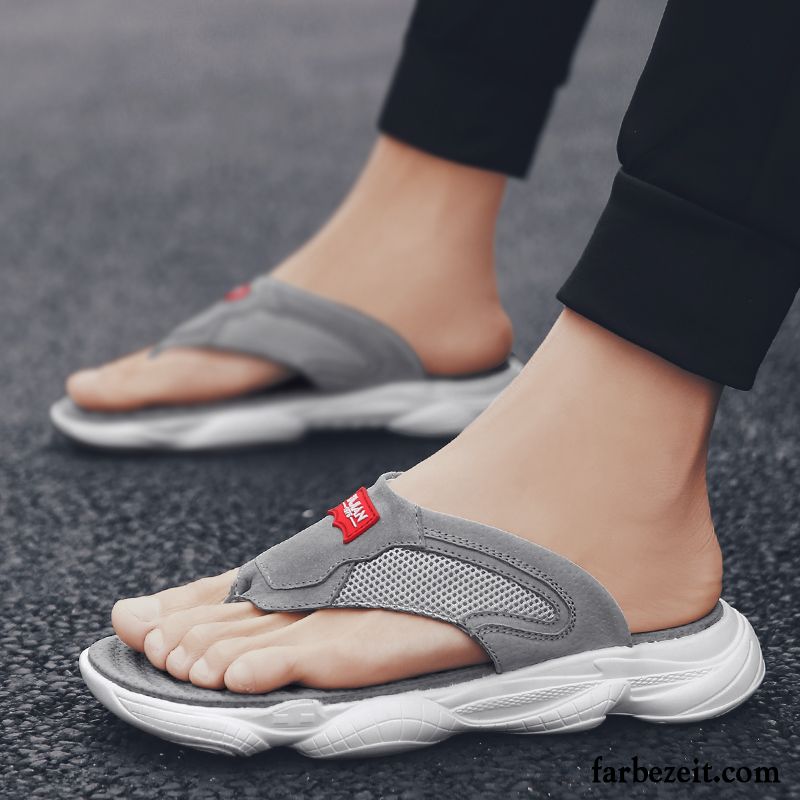 Flip Flops Herren Allgleiches Hausschuhe Persönlichkeit Trend Sommer Rutschsicher Sandfarben Grau