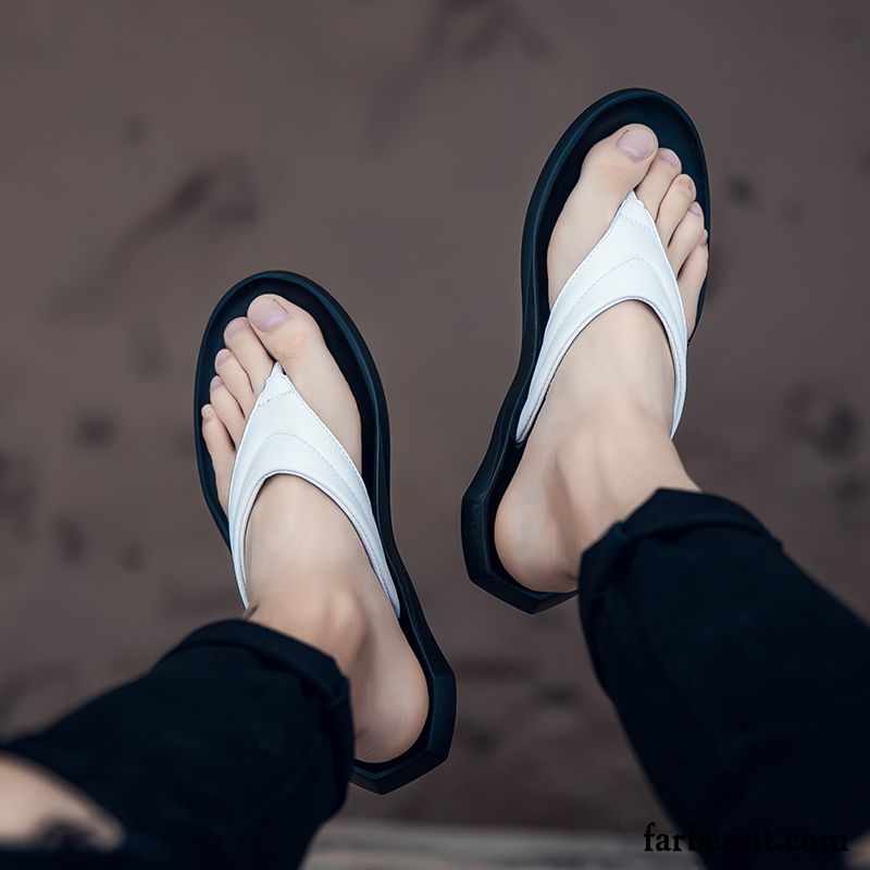 Flip Flops Herren Dicke Sohle Casual Sommer Hausschuhe Trend Rutschsicher Sandfarben Weiß