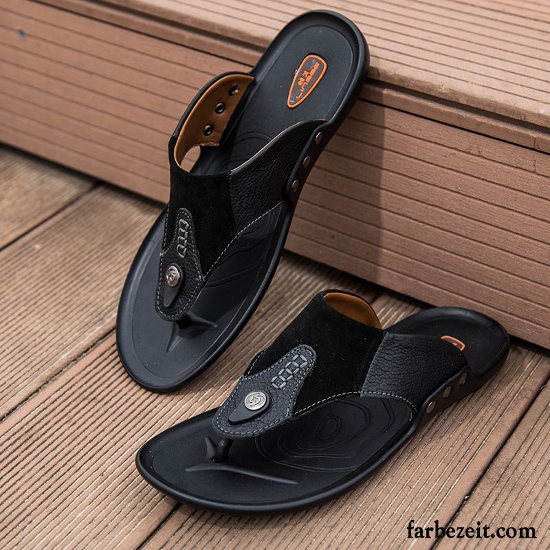 Flip Flops Herren Echtleder Trend Neue Hausschuhe Mode Sommer Braun