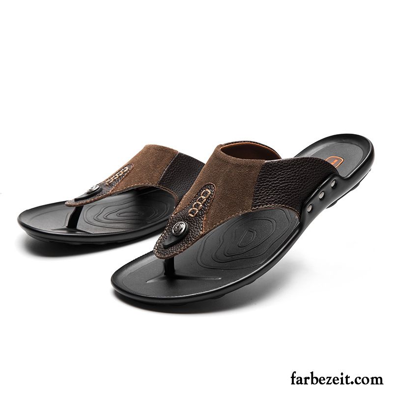 Flip Flops Herren Echtleder Trend Neue Hausschuhe Mode Sommer Braun