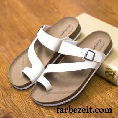 Flip Flops Herren Große Größe Pantolette Rutschsicher Sommer Trend Sandalen Sandfarben Weiß