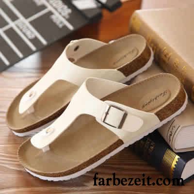 Flip Flops Herren Große Größe Pantolette Rutschsicher Sommer Trend Sandalen Sandfarben Weiß