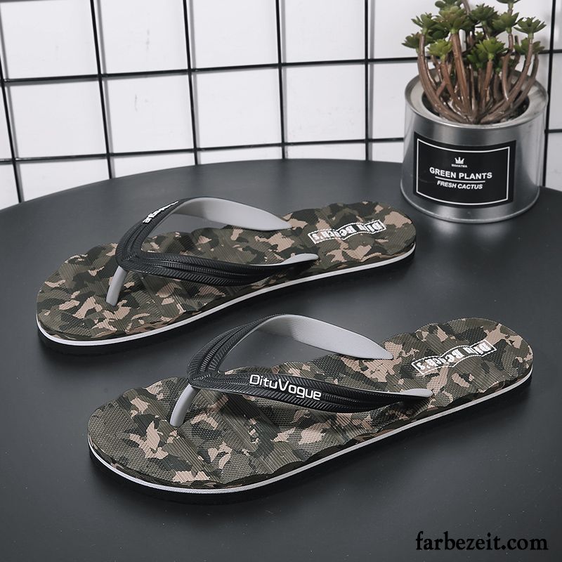 Flip Flops Herren Hausschuhe Sandalen Sommer Persönlichkeit Atmungsaktiv Täglich Camouflage Sandfarben Rot