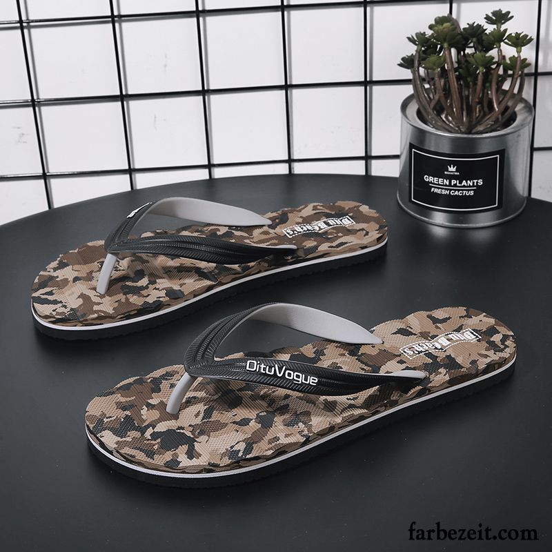 Flip Flops Herren Hausschuhe Sandalen Sommer Persönlichkeit Atmungsaktiv Täglich Camouflage Sandfarben Rot