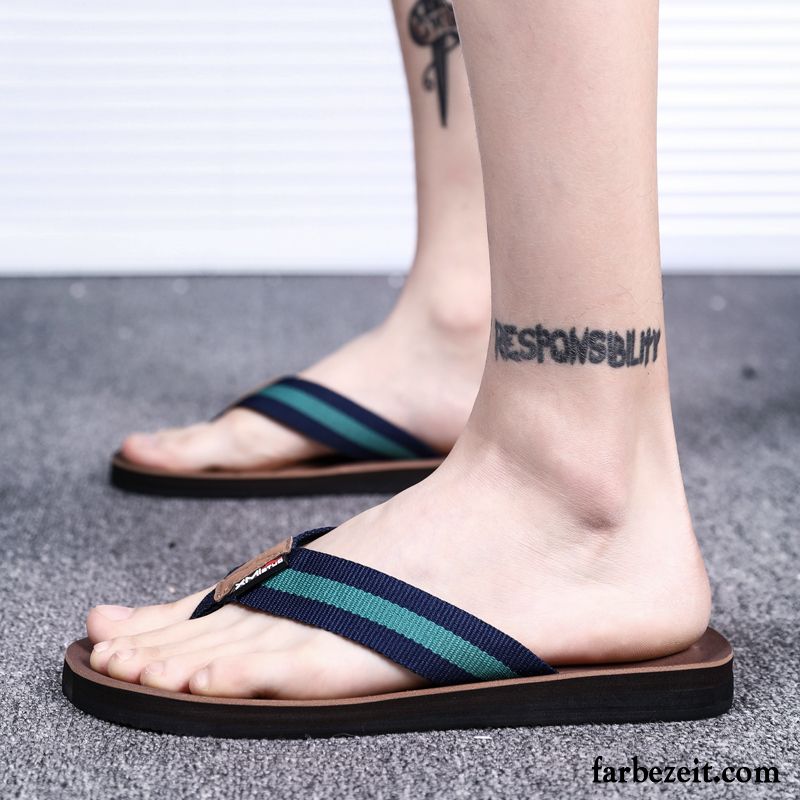 Flip Flops Herren Hausschuhe Sommer Mode Streifen Persönlichkeit Rutschsicher Sandfarben Braun