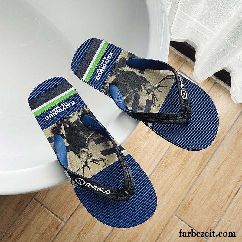 Flip Flops Herren Hausschuhe Trend Rutschsicher Neue Persönlichkeit Draussen Sandfarben Blau