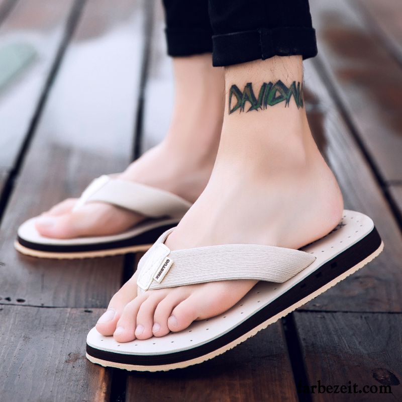 Flip Flops Herren Mode Schuhe Sommer Tragen Weiche Sohle Hausschuhe Grün Sandfarben