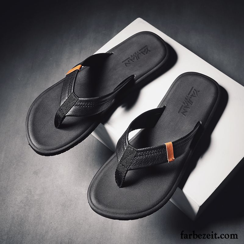 Flip Flops Herren Neue Rutschsicher Hausschuhe Sommer Draussen Persönlichkeit Sandfarben Schwarz