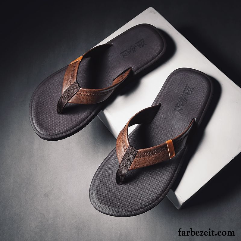 Flip Flops Herren Neue Rutschsicher Hausschuhe Sommer Draussen Persönlichkeit Sandfarben Schwarz