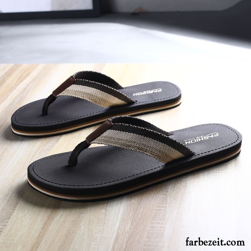 Flip Flops Herren Pantolette Neue Weiche Sohle Trend Sommer Mode Sandfarben Schwarz