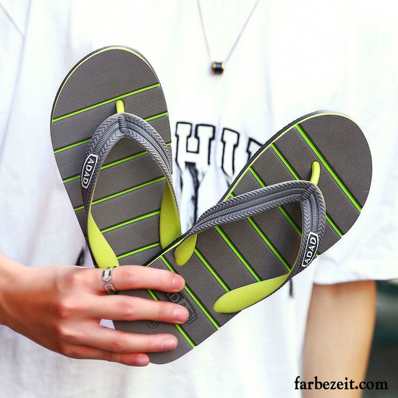 Flip Flops Herren Pantolette Sommer Trend Persönlichkeit Wasserdicht Streifen Sandfarben Schwarz