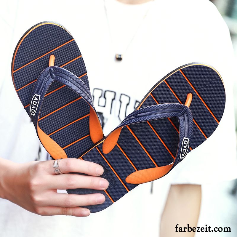 Flip Flops Herren Pantolette Sommer Trend Persönlichkeit Wasserdicht Streifen Sandfarben Schwarz