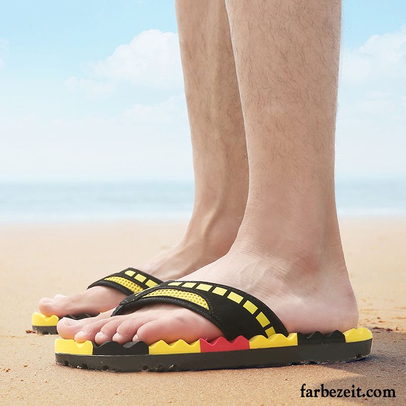 Flip Flops Herren Persönlichkeit Pantolette Neue Sommer Trend Rutschsicher Sandfarben Gelb