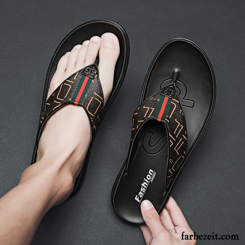 Flip Flops Herren Persönlichkeit Sandalen Casual Rutschsicher Pantolette Sommer Sandfarben Schwarz