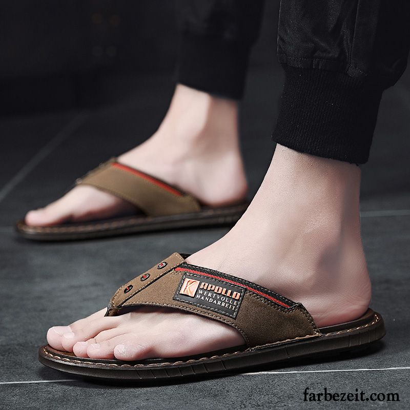 Flip Flops Herren Rutschsicher Persönlichkeit Sommer Pantolette Neue Trend Braun Rot