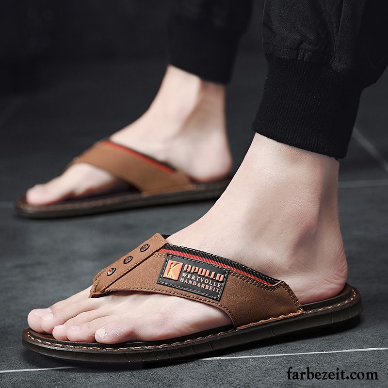 Flip Flops Herren Rutschsicher Persönlichkeit Sommer Pantolette Neue Trend Braun Rot