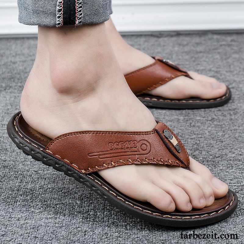 Flip Flops Herren Sandalen Persönlichkeit Mode Trend Pantolette Sommer Dunkelblau Sandfarben