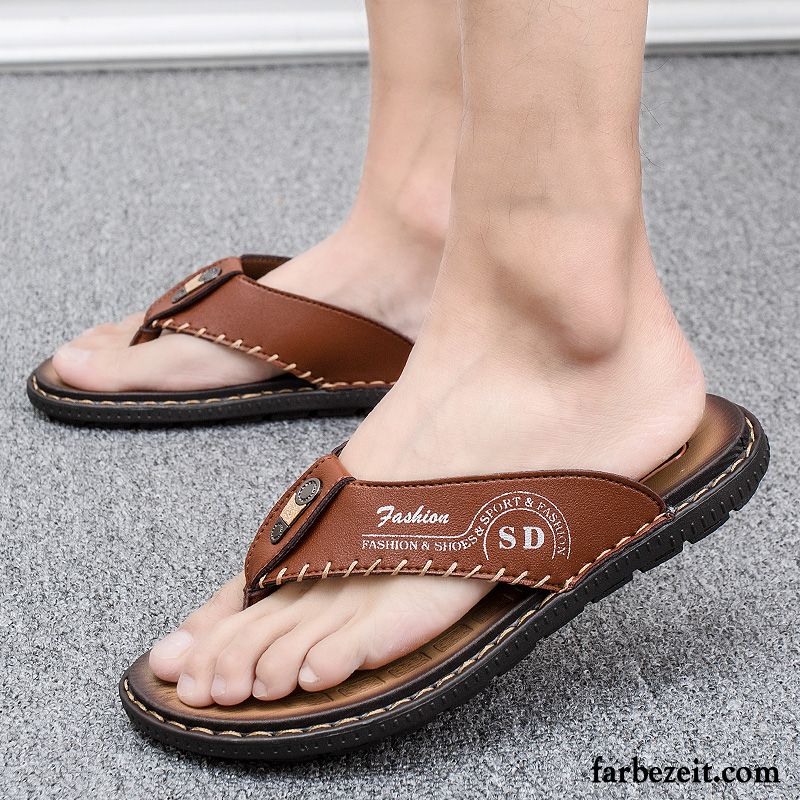 Flip Flops Herren Sandalen Persönlichkeit Mode Trend Pantolette Sommer Dunkelblau Sandfarben