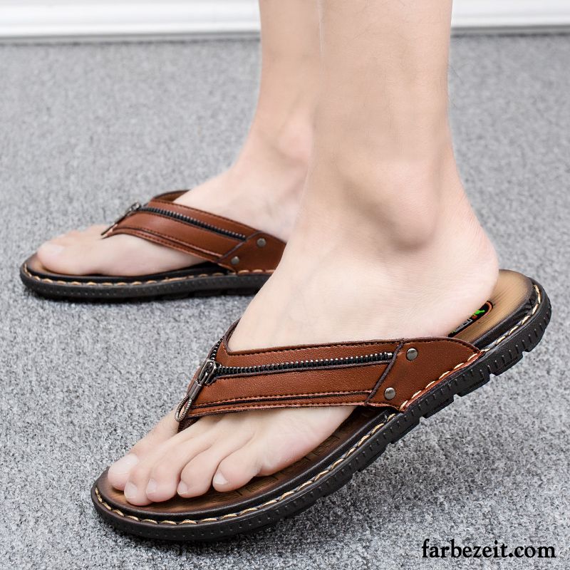 Flip Flops Herren Sandalen Persönlichkeit Mode Trend Pantolette Sommer Dunkelblau Sandfarben