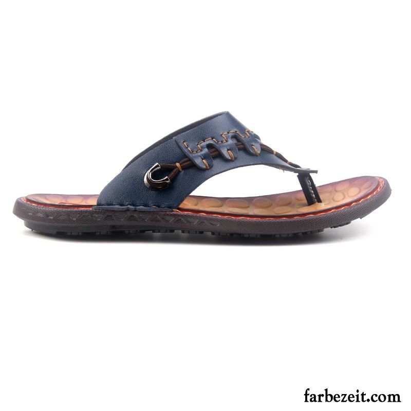 Flip Flops Herren Schuhe Neue Hausschuhe Trend Sommer Weiche Sohle Dunkelblau Sandfarben