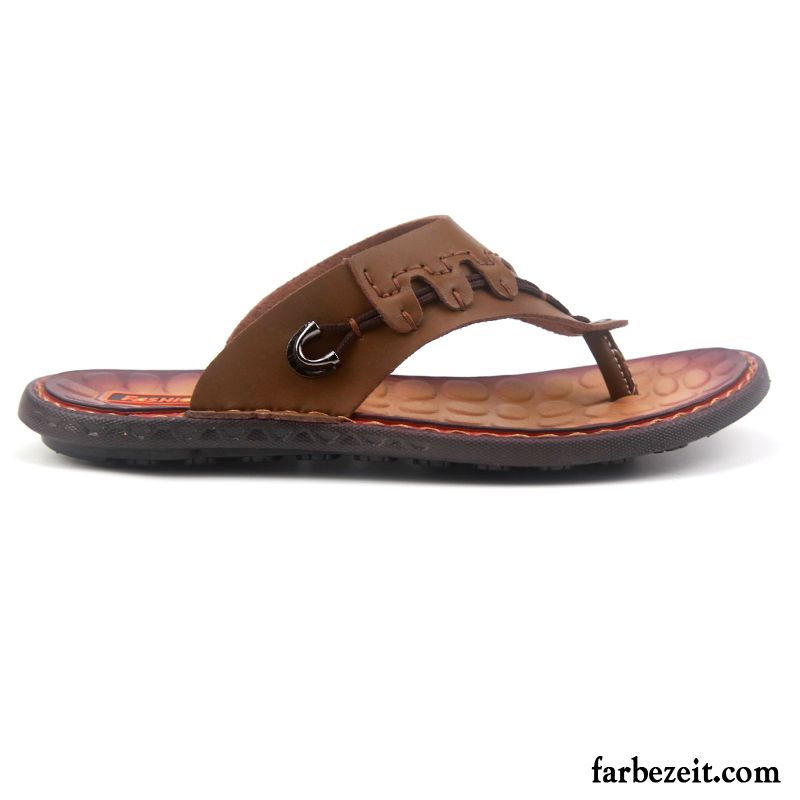 Flip Flops Herren Schuhe Neue Hausschuhe Trend Sommer Weiche Sohle Dunkelblau Sandfarben