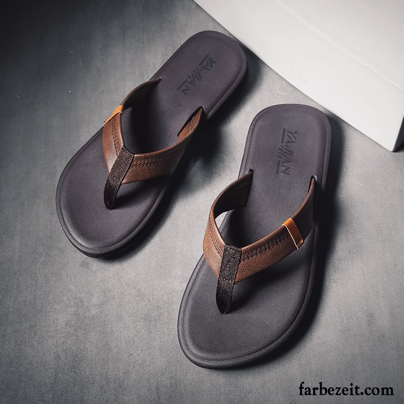 Flip Flops Herren Sommer Casual Hausschuhe Rutschsicher Mode Sandalen Sandfarben Schwarz