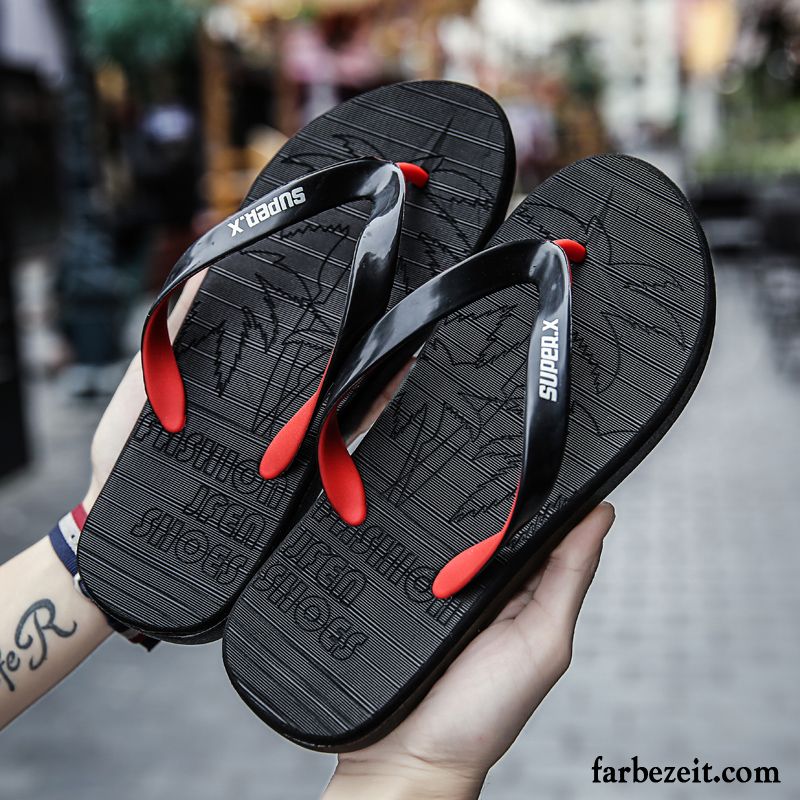 Flip Flops Herren Sommer Draussen Gummi Rutschsicher Hausschuhe Trend Rot