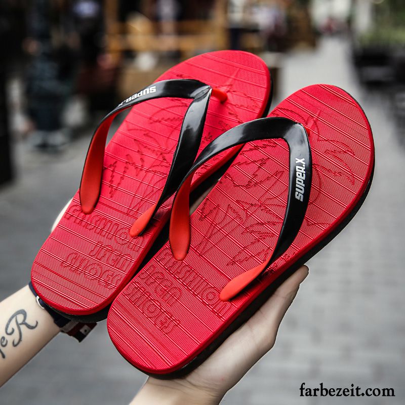 Flip Flops Herren Sommer Draussen Gummi Rutschsicher Hausschuhe Trend Rot