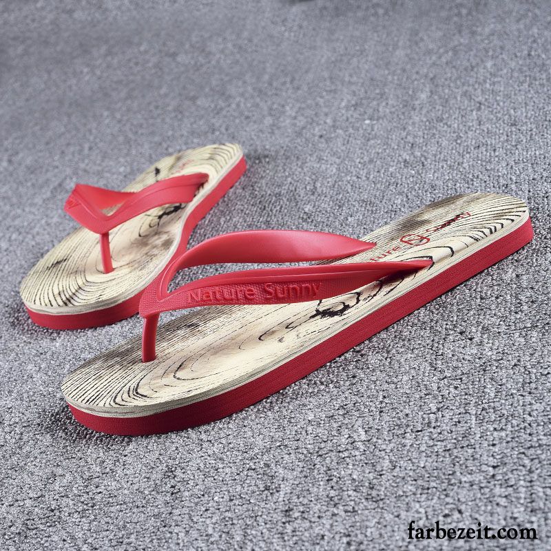 Flip Flops Herren Sommer Hausschuhe Trend Persönlichkeit Gummi Schüler Sandfarben Rot