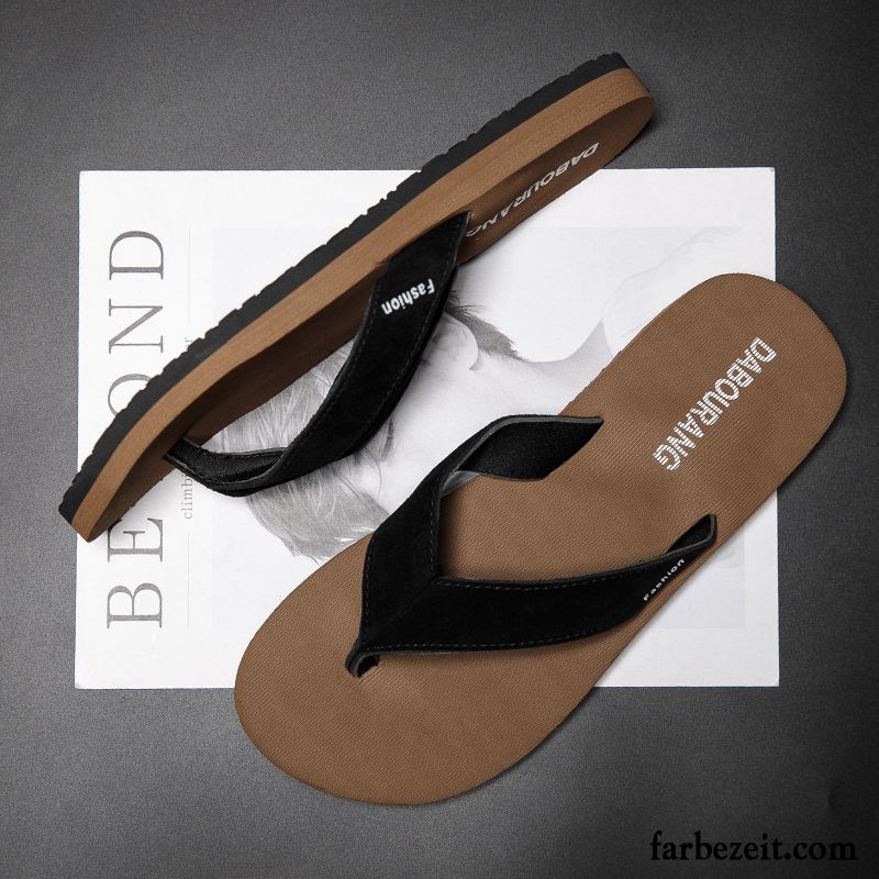 Flip Flops Herren Sommer Rutschsicher Neue Trend Hausschuhe Mode Sandfarben Braun