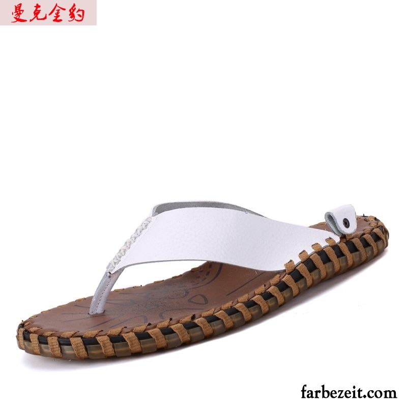 Flip Flops Herren Sommer Rutschsicher Schuhe Hausschuhe Echtleder Trend Sandfarben Schwarz