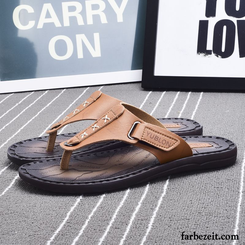 Flip Flops Herren Sommer Trend Persönlichkeit Draussen Pantolette Rutschsicher Sandfarben Braun