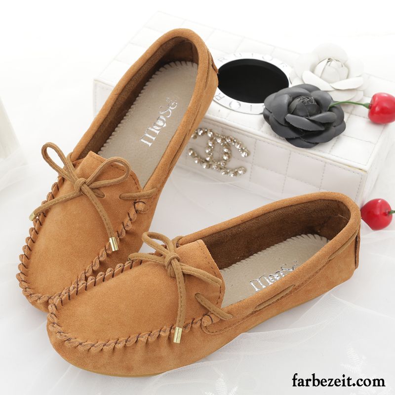 Freizeitschuhe Damen Feder Faul Flache Grün Schuhe Schnürschuhe Halbschuhe Trend Casual Bogen Neue Echtleder