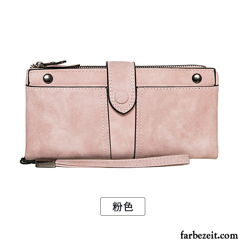 Geldbörse Damen Persönlichkeit Retro Pu Neu Brieftasche Falten Rosa Beige