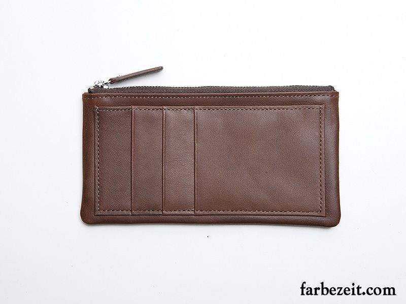 Geldbörse Herren Clutch Langer Abschnitt Leder Kartentaschen Mode Echt Leder Blau Braun Rot