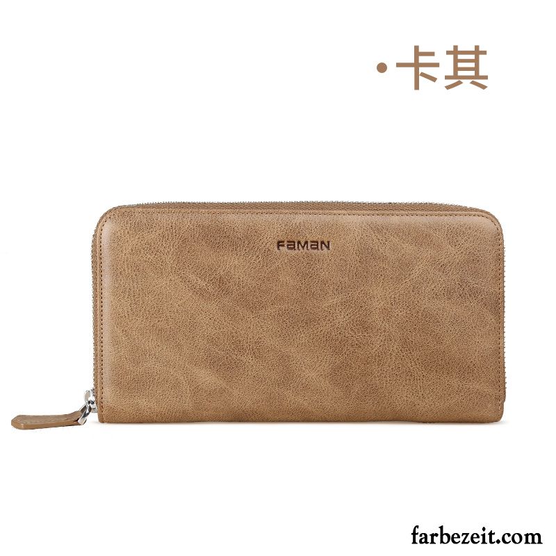 Geldbörse Herren Langer Abschnitt Clutch Große Kapazität Jugend Tasche Retro Khaki