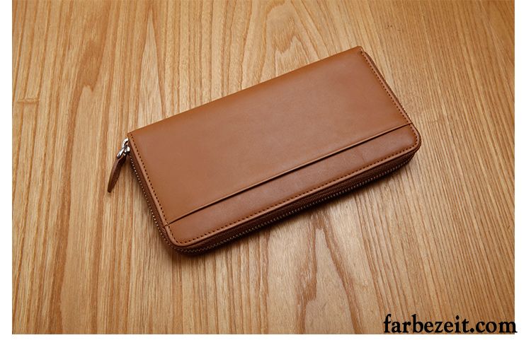 Geldbörse Herren Reißverschluss Clutch Echt Leder Original Tasche Langer Abschnitt Orange Blau Braun