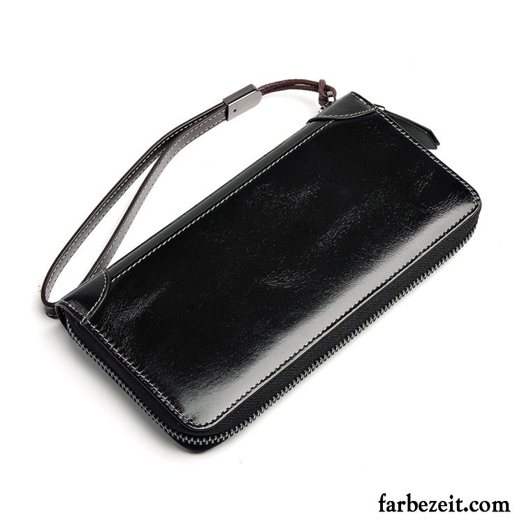 Geldbörse Herren Reißverschluss Top Leder Clutch Brieftasche Langer Abschnitt Echt Leder Braun Hell