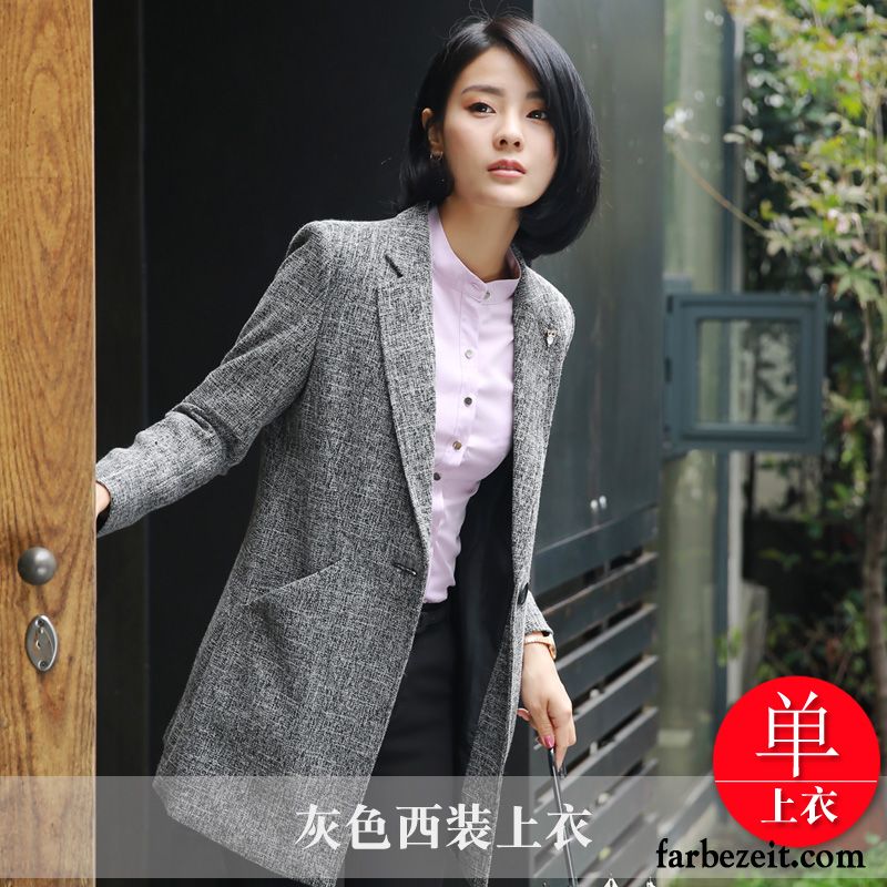 Blazer Damen Herbst Verdickung Freizeit Kostüm Mantel Langer Abschnitt Neu Winter Anzüge Schlank Mode Überzieher Sale