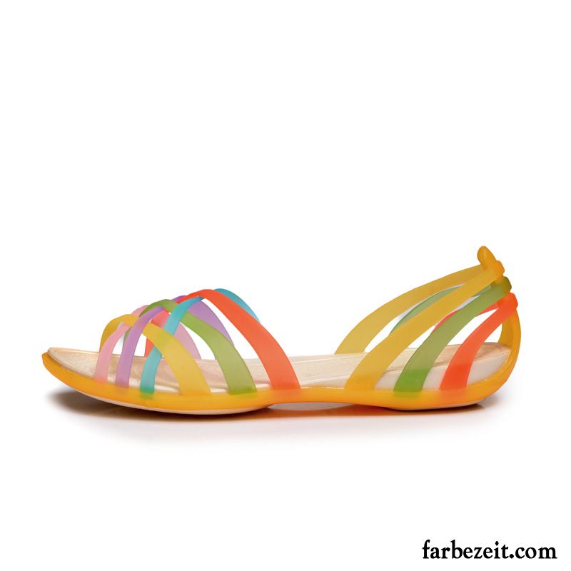 Geschlossene Sandale Damen Sommer Mischfarben Sandalen Rutschsicher Strand Flache Große Größe Schuhe Billig