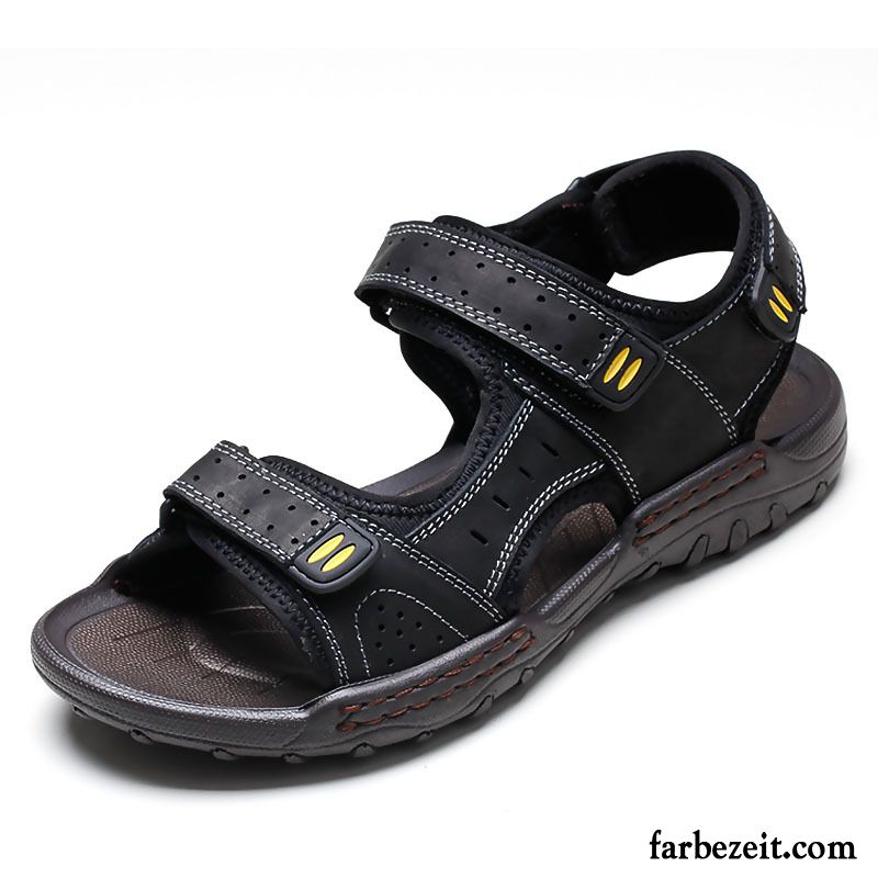 Goldene Sandaletten Herren Geschäft Sommer Casual Sandalen Schuhe Echtleder Strand Rutschsicher Draussen England Günstig