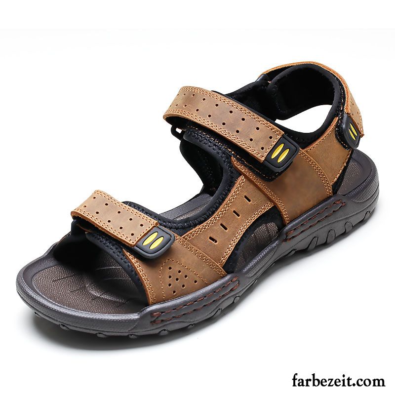 Goldene Sandaletten Herren Geschäft Sommer Casual Sandalen Schuhe Echtleder Strand Rutschsicher Draussen England Günstig