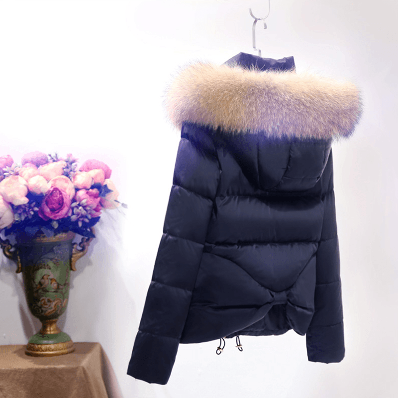 Graue Daunenjacke Damen Winter Warme Überzieher Kapuze Verdickung Winterkleidung Kurzer Absatz Herbst Großer Pelzkragen Schlank Daunenjacke Neu