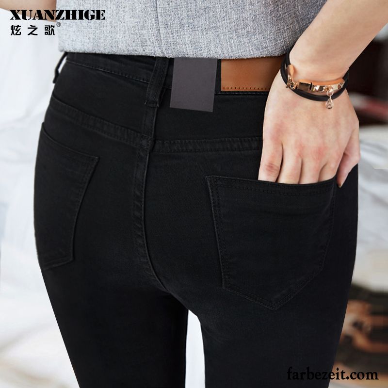 Graue Röhrenjeans Damen Schmales Bein Winter Hose Neu Schwarz Plus Samt Herbst Hohe Taille Jeans Fest Elastisch Günstig