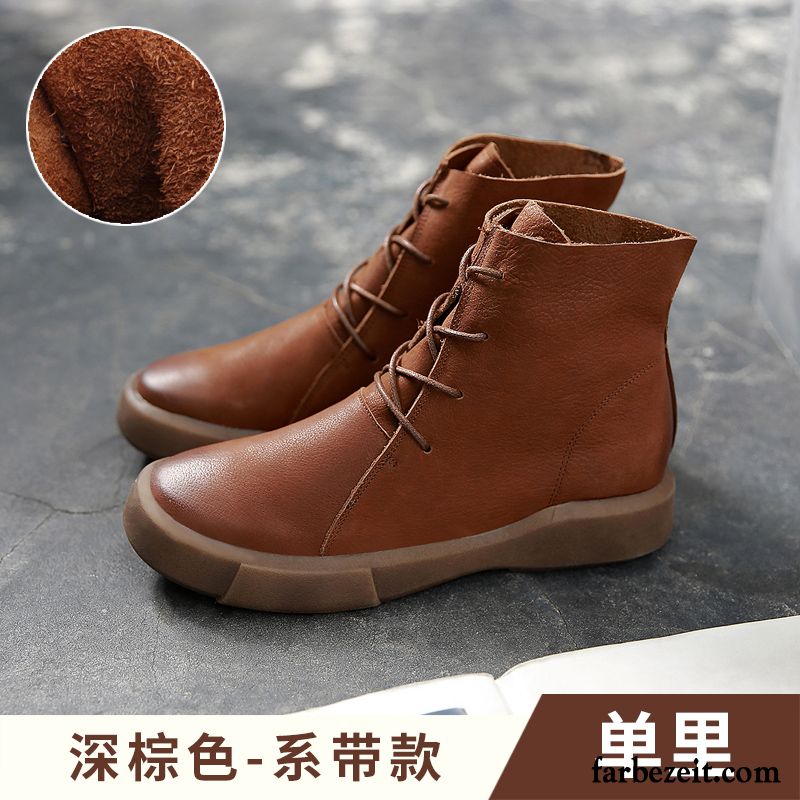 Grüne Schuhe Damen England Flache Retro Kurze Stiefel Martin Stiehlt Winter Herbst Echtleder Dicke Sohle Schuhe Schüler Günstig